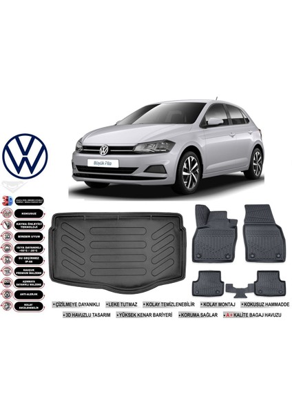 Polo 2022 Model Alt Bagaj Havuzu Araca Özel Siyah Havuzlu Paspas Takımı Sett