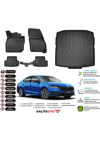 Octavia 2025 Model Esnek Bagaj Havuzu Araca Özel Siyah Paspas Takımı