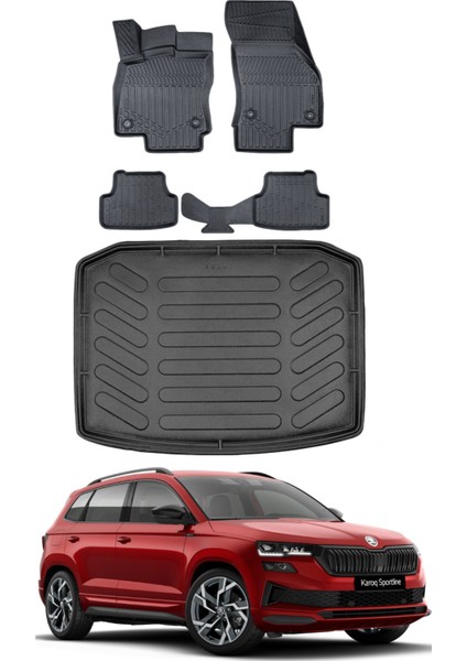 Karoq 2022 Model Bagaj Havuzu Araca Özel Siyah Paspas Takımı