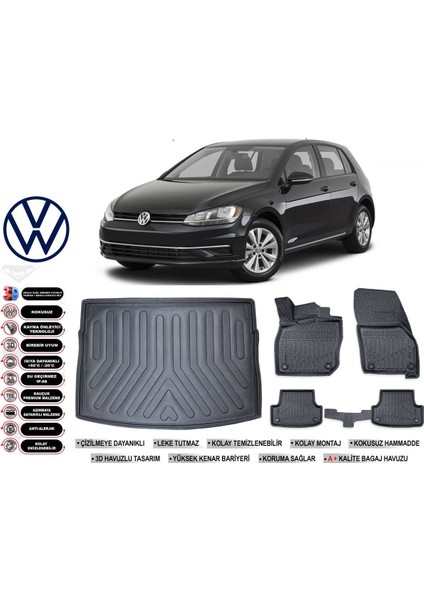 Golf 7 2012 Model Bagaj Havuzu Araca Özel Siyah Havuzlu Paspas Takımı Sett
