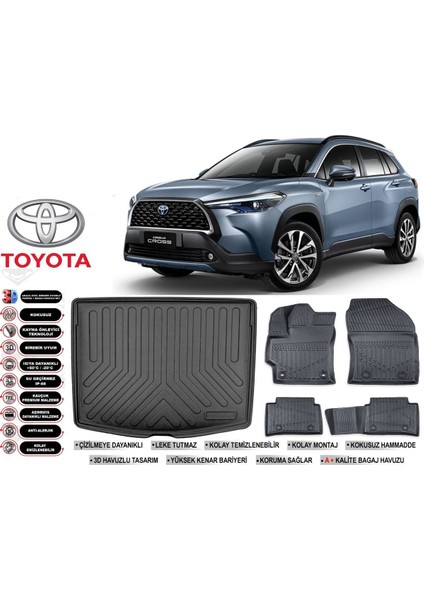 Corolla Cross 2025 Uyumlu Model Bagaj Havuzu Araca Özel Siyah Havuzlu Paspas Takımı Sett