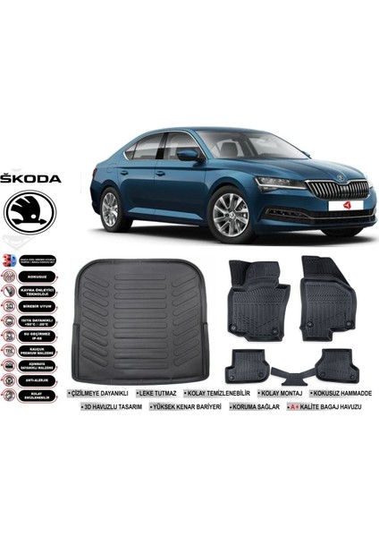 Super B 2022 Model Bagaj Havuzu Araca Özel Siyah Havuzlu Paspas Takımı Sett