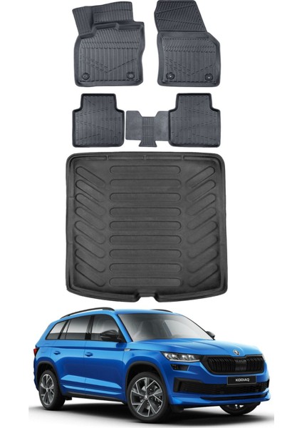 Kodiaq 2023 Model Bagaj Havuzu Araca Özel Siyah Paspas Takımı