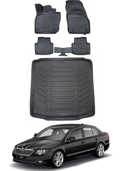 Superb 2008 Model Bagaj Havuzu Araca Özel Siyah Paspas Takımı