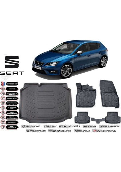 Leon 2013 Model Bagaj Havuzu Araca Özel Siyah Havuzlu Paspas Takımı Sett