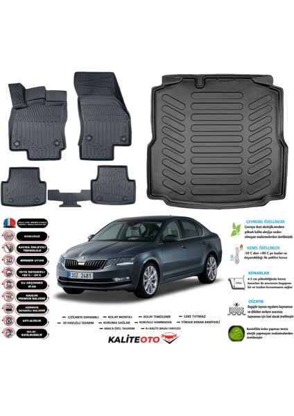 Octavia 2018 Model Esnek Bagaj Havuzu Araca Özel Siyah Paspas Takımı