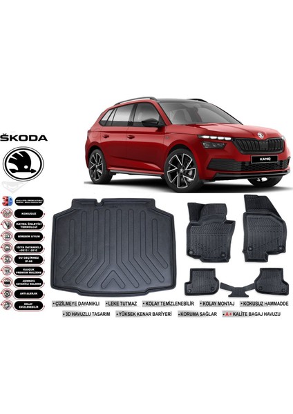 Kamiq 2020 Model Bagaj Havuzu Araca Özel Siyah Havuzlu Paspas Takımı Sett