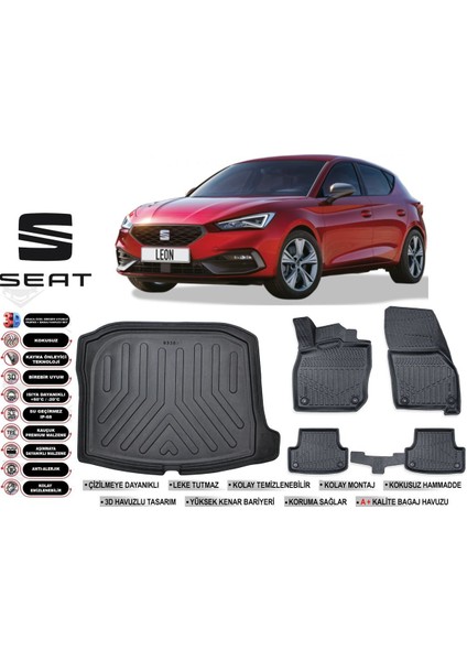Leon 2025 Model Bagaj Havuzu Araca Özel Siyah Havuzlu Paspas Takımı Sett
