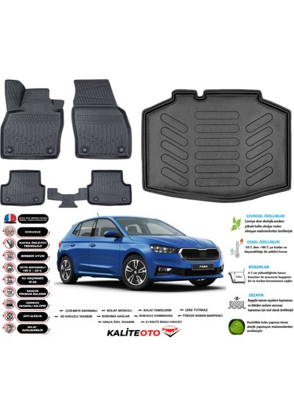 Fabia 2025 Model Esnek Bagaj Havuzu Araca Özel Siyah Paspas Takımı