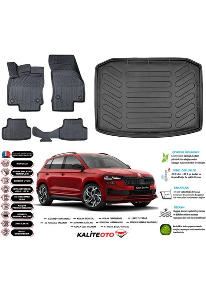 Karoq 2025 Model Esnek Bagaj Havuzu Araca Özel Siyah Paspas Takımı