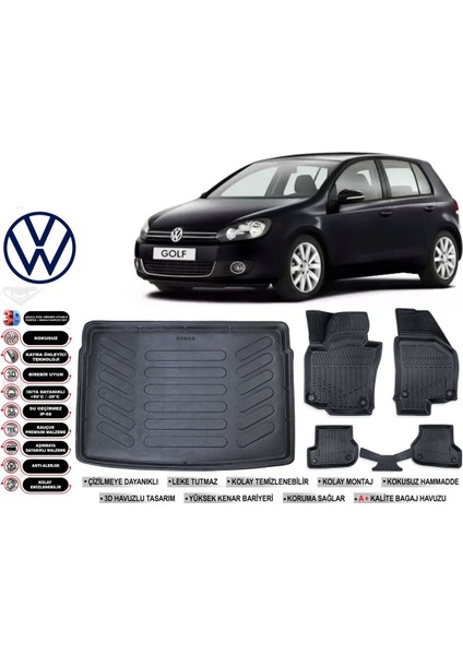 Golf 6 2012 Model Bagaj Havuzu Araca Özel Siyah Havuzlu Paspas Takımı Sett