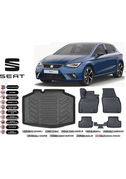 Ibıza 2019 Model Bagaj Havuzu Araca Özel Siyah Havuzlu Paspas Takımı Sett