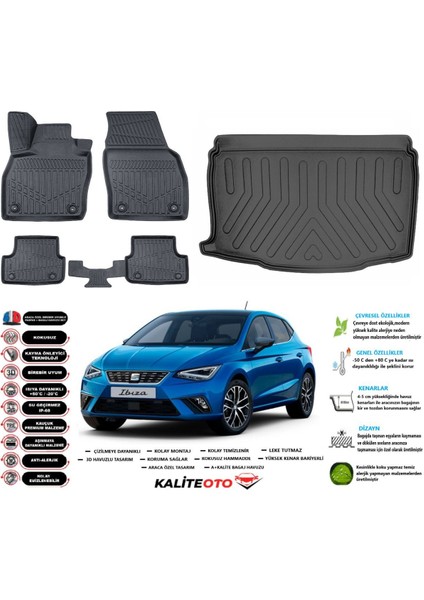 Ibıza 2022 Model Alt Esnek Bagaj Havuzu Araca Özel Siyah Paspas Takımı