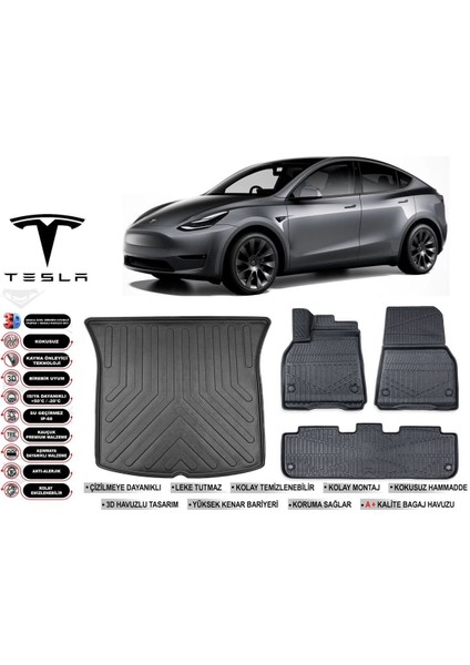 Model Y 2020 Model Bagaj Havuzu Araca Özel Siyah Kokusuz Havuzlu Paspas Takımı