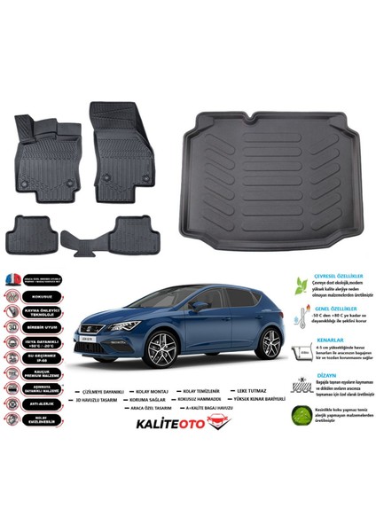 Leon 2012 Model Esnek Bagaj Havuzu Araca Özel Siyah Paspas Takımı