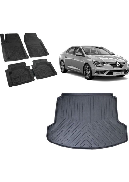 Megane 4 Sedan 2020 Model Çift Kulaklı 3D Bagaj Havuzu+3d Siyah Havuzlu Paspas Takımı
