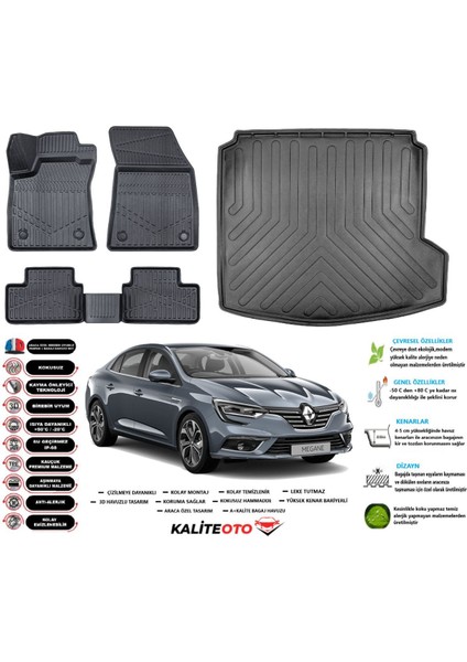 Megane 4 2024 Model Sağ Kulak Esnek Bagaj Havuzu Araca Özel Siyah Kokusuz Paspas Takımı