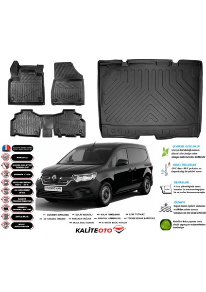 Kangoo 2025 Model Esnek Bagaj Havuzu Araca Özel Siyah Paspas Takımı