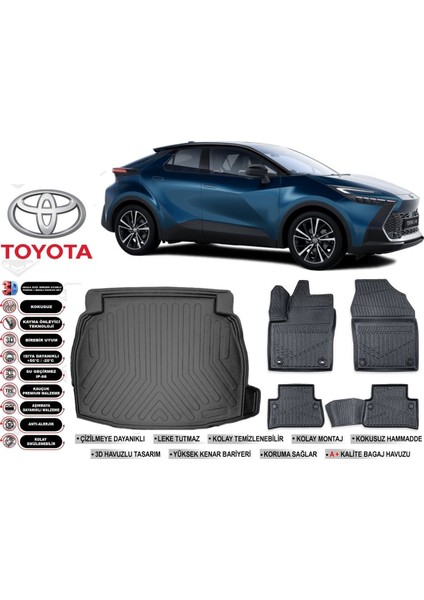 C-Hr 2025 Model Ses Sistemli Bagaj Havuzu Araca Özel Siyah Extra Havuzlu Paspas Takımı