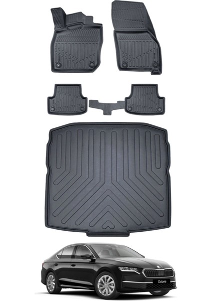 Octavia 2024 Model Bagaj Havuzu Araca Özel Siyah Paspas Takımı