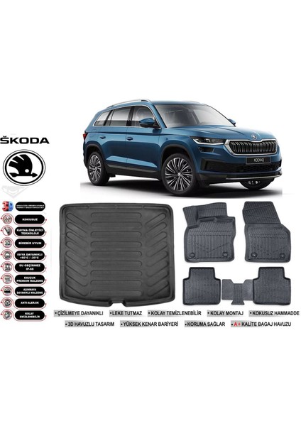 Kodiaq 2017 Model Bagaj Havuzu Araca Özel Siyah Havuzlu Paspas Takımı Sett