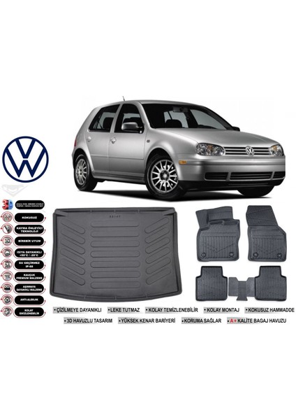 Golf 4 2004 Model Bagaj Havuzu Araca Özel Siyah Havuzlu Paspas Takımı Sett