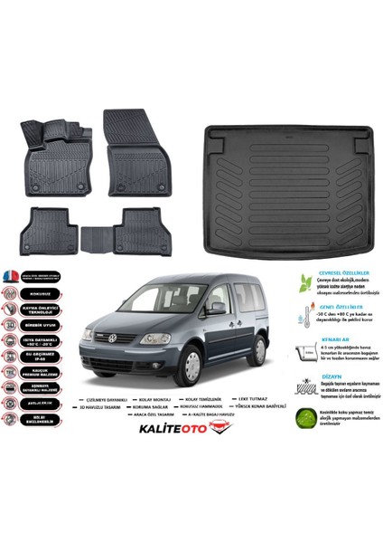 Caddy 2009 Model Esnek Bagaj Havuzu Araca Özel Siyah Paspas Takımı