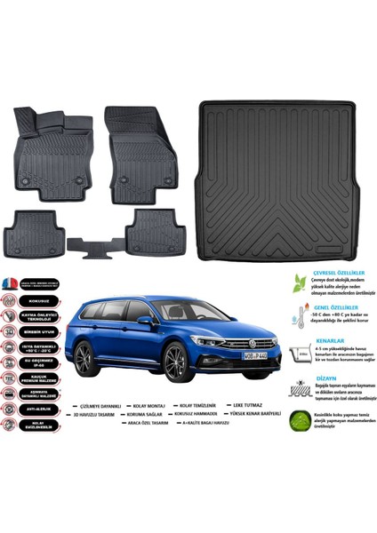 Passat B8 Stw 2018 Model Esnek Bagaj Havuzu Araca Özel Siyah Paspas Takımı