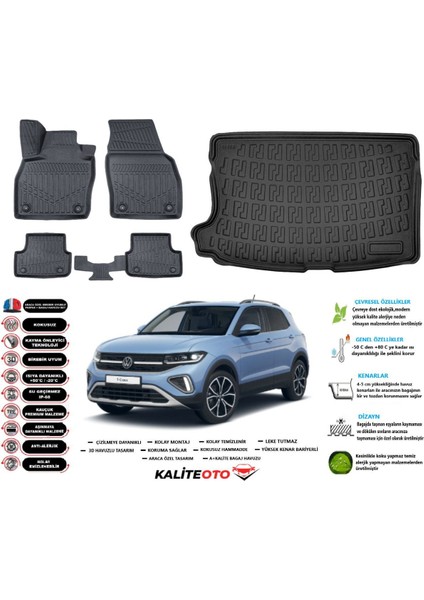 T-Cross 2025 Model Üst Esnek Bagaj Havuzu Araca Özel Siyah Paspas Takımı