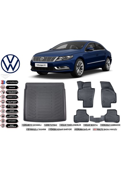 Passat cc 2016 Model Bagaj Havuzu Araca Özel Siyah Havuzlu Paspas Takımı Sett