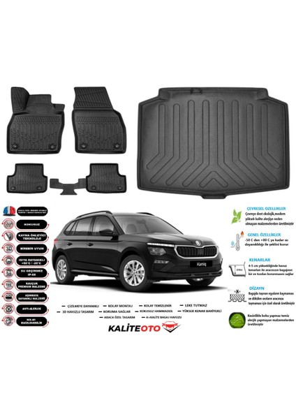 Kamiq 2023 Model Esnek Bagaj Havuzu Araca Özel Siyah Paspas Takımı