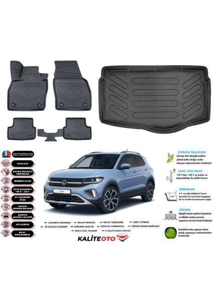 T-Cross 2022 Model Alt Esnek Bagaj Havuzu Araca Özel Siyah Paspas Takımı