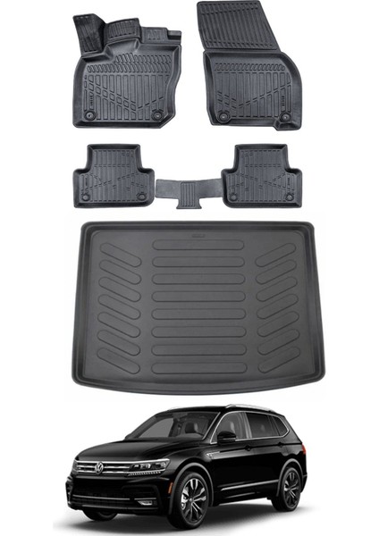 Tiguan 2021 Model Üst Bagaj Havuzu Araca Özel Siyah Paspas Takımı