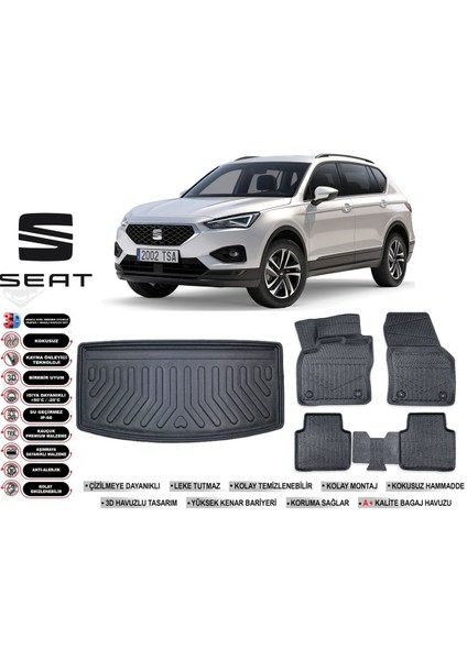 Taracco 2023 Model 7 Koltuk Bagaj Havuzu Araca Özel Siyah Havuzlu Paspas Takımı Sett