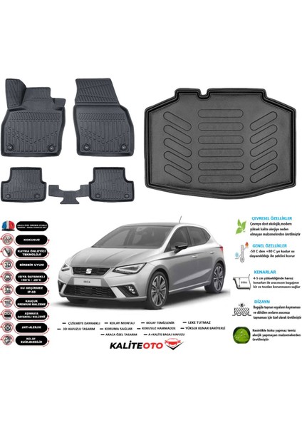 Ibıza 2018 Model Esnek Bagaj Havuzu Araca Özel Siyah Paspas Takımı