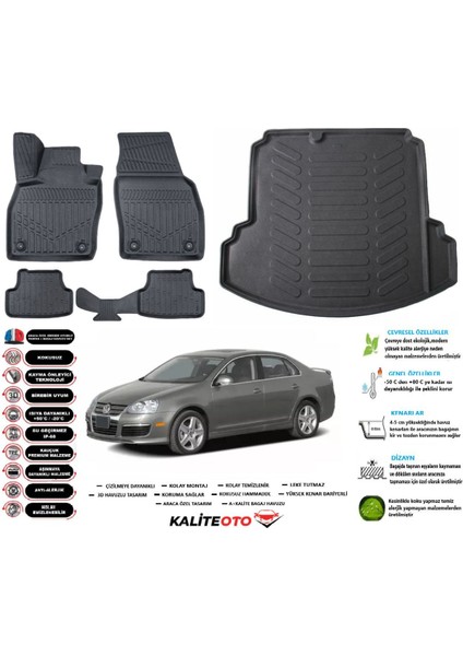 Jetta 2008 Model Esnek Bagaj Havuzu Araca Özel Siyah Paspas Takımı