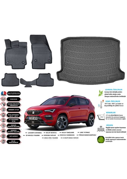 Ateca 4x2 2020 Model Esnek Bagaj Havuzu Araca Özel Siyah Paspas Takımı