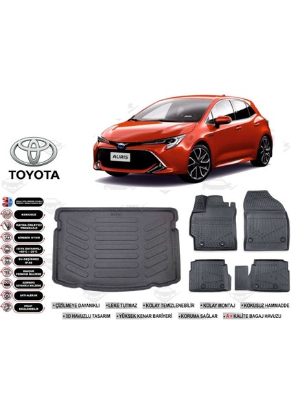 Auris 2018 Model Bagaj Havuzu Araca Özel Siyah Havuzlu Paspas Takımı Sett