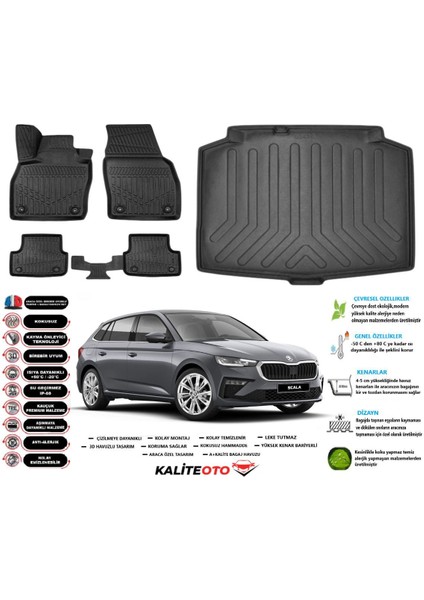 Scala 2020 Model Esnek Bagaj Havuzu Araca Özel Siyah Kokusuz Yumuşak Paspas Takımı