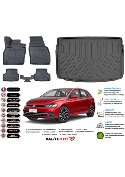 Polo 2023 Model Üst Esnek Bagaj Havuzu Araca Özel Siyah Paspas Takımı