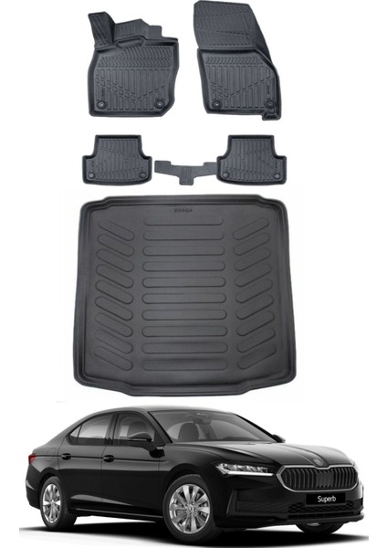 Superb 2024 Model Bagaj Havuzu Araca Özel Siyah Paspas Takımı