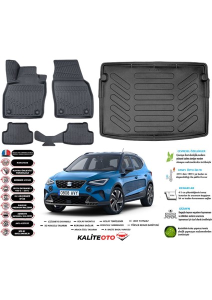 Arona 2022 Model Üst Esnek Bagaj Havuzu Araca Özel Siyah Paspas Seti