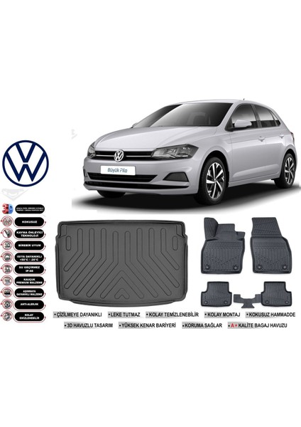Polo 2017 Model Üst Bagaj Havuzu Araca Özel Siyah Havuzlu Paspas Takımı Sett