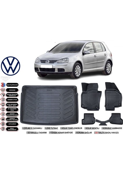 Golf 5 2006 Model Bagaj Havuzu Araca Özel Siyah Havuzlu Paspas Takımı Sett