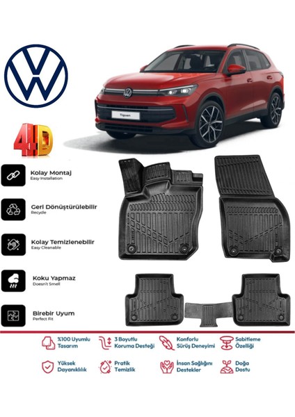 Tiguan 2024 ve Sonrası 4.5d Premium Havuzlu Siyah Paspas Takımı Kokusuz
