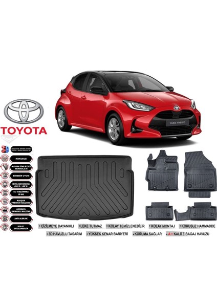 Yaris 2021 Model Bagaj Havuzu Araca Özel Siyah Havuzlu Paspas Takımı Sett
