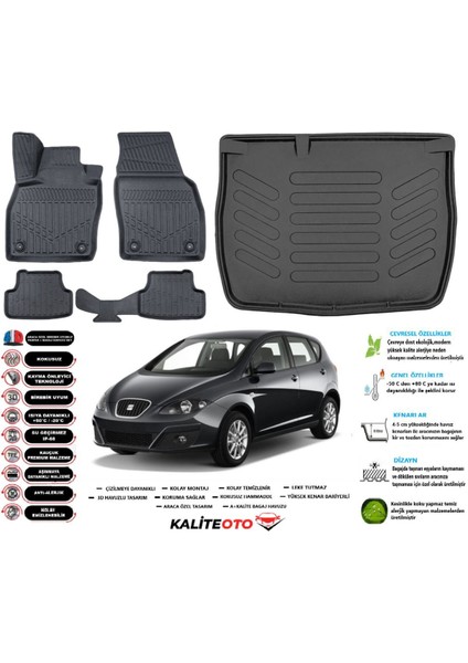 Altea 2008 Model Esnek Bagaj Havuzu Araca Özel Siyah Paspas Takımı