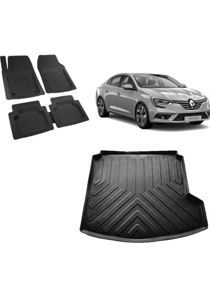 Megane 4 2021 Model Sağ Cepli 3D Bagaj Havuzu+3d Siyah Havuzlu Paspas Takımı