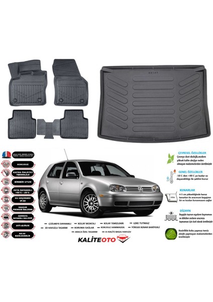 Golf 4 2000 Model Esnek Bagaj Havuzu Araca Özel Siyah Paspas Takımı