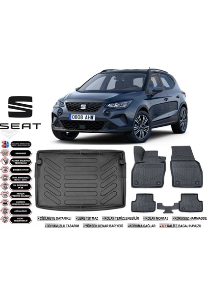 Arona 2019 Model Üst Bagaj Havuzu Araca Özel Siyah Havuzlu Paspas Takımı Sett